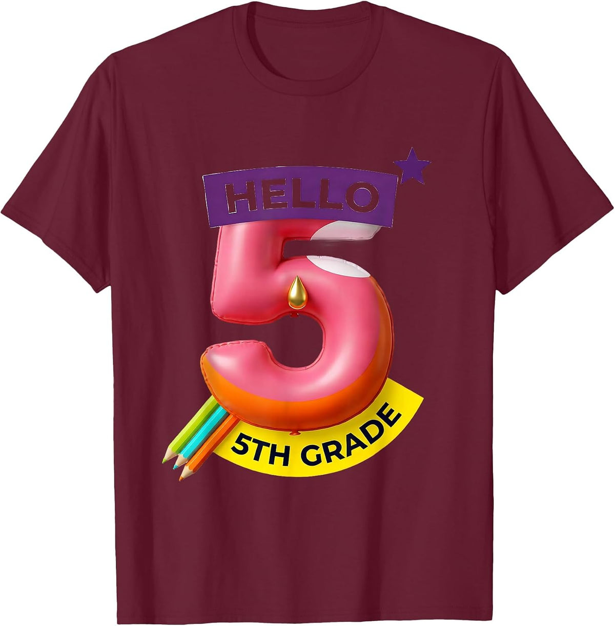 Men's Hello 5th Grade Groovy Back To School First Day of Fifth T-Shirt - Burgundy