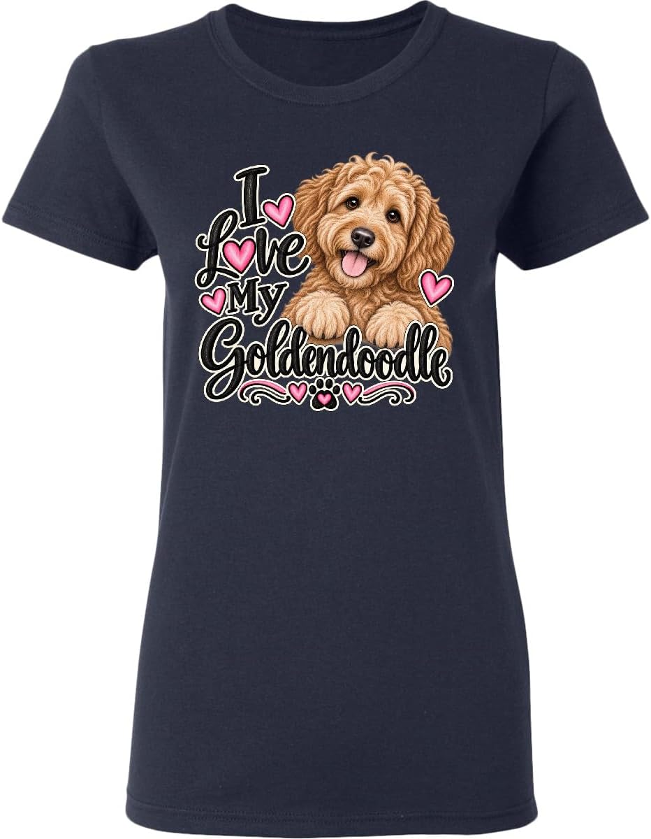 inktastic I Love My Goldendoodle Dog Women's T-Shirt - Navy Blue