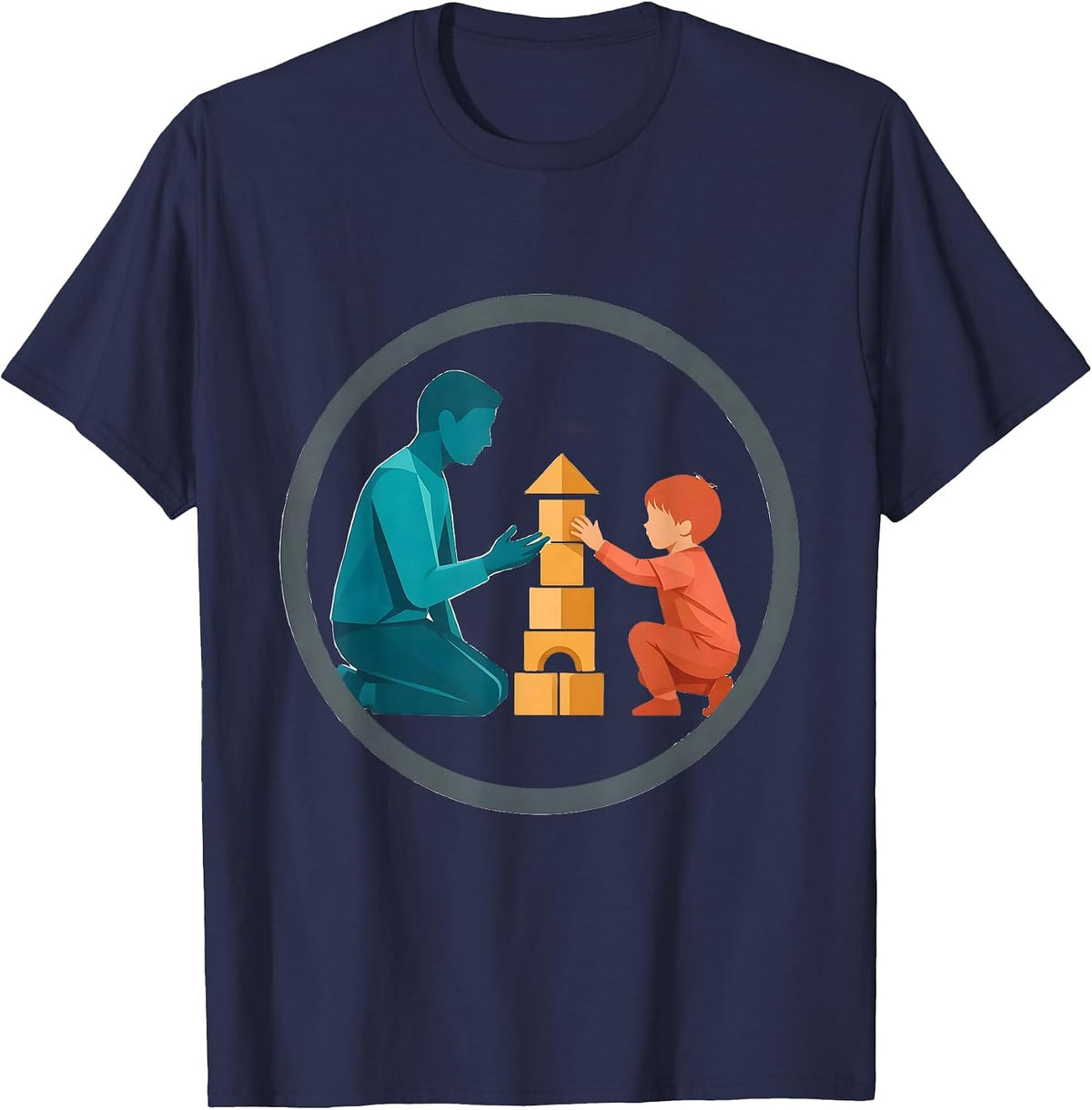 Men's Occupational Therapist Kneeling With Child Design T-Shirt - Navy Blue