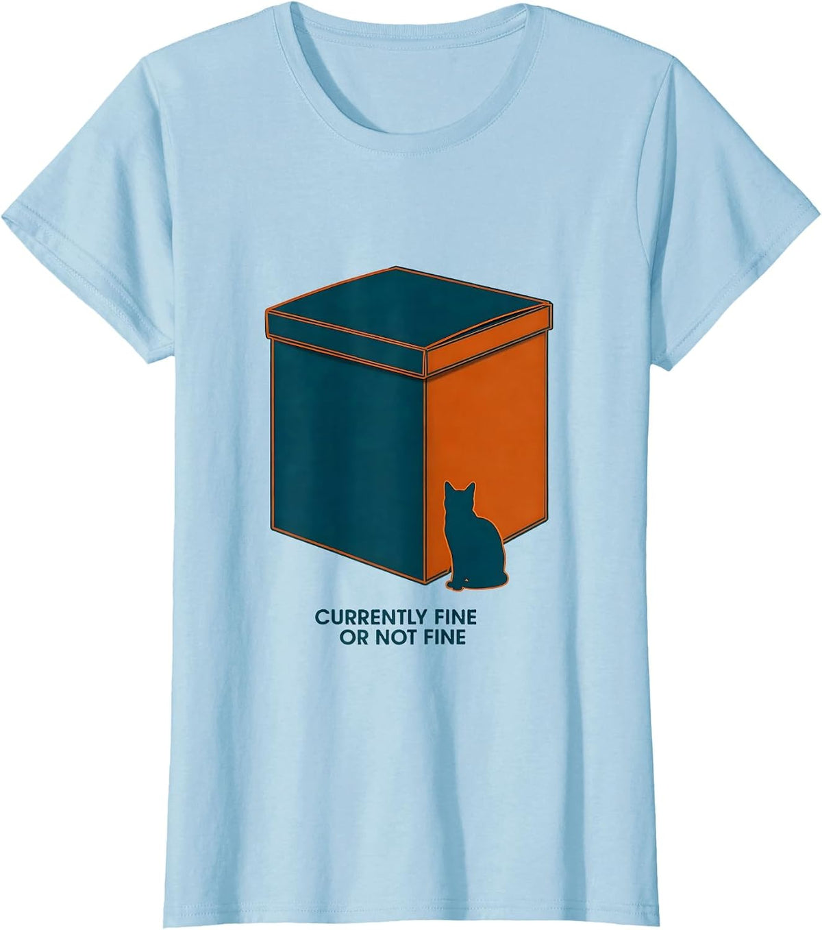 Women's Currently Fine Or Not Fine Quantum Physics Humor Cat Lover T-Shirt - Baby Blue