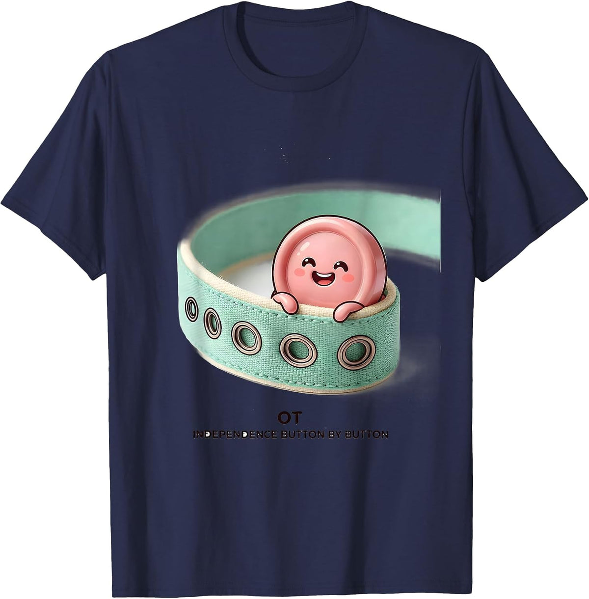 OT Independence Button by Button Cute Kawaii Occupational T-Shirt - Navy Blue