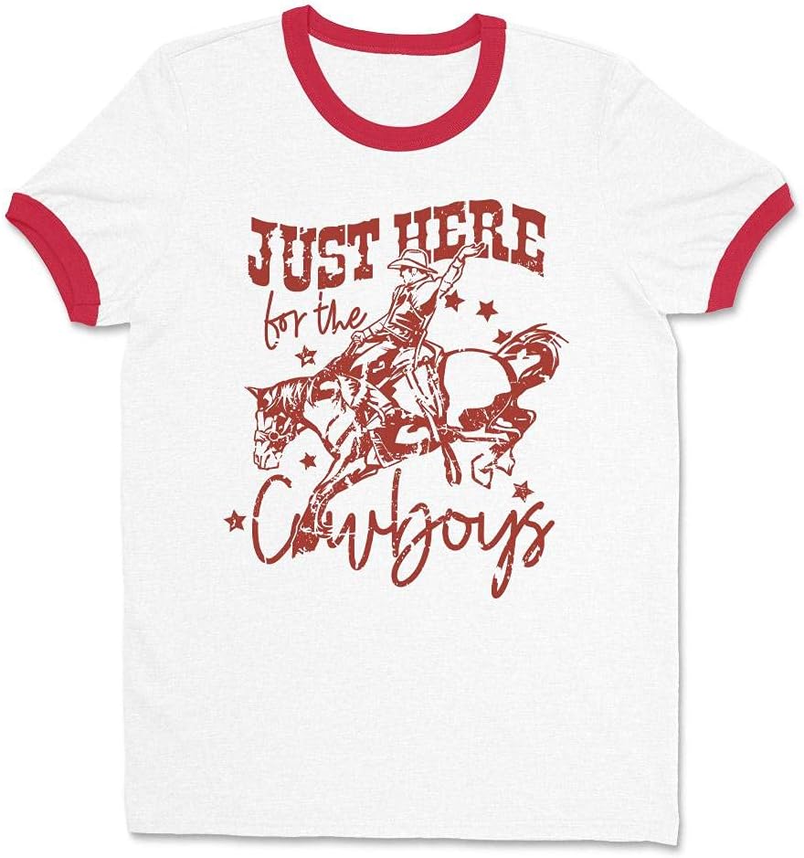 I'm Just Here for The Cowboys Ringer Tee Shirt Unisex - White\/Red