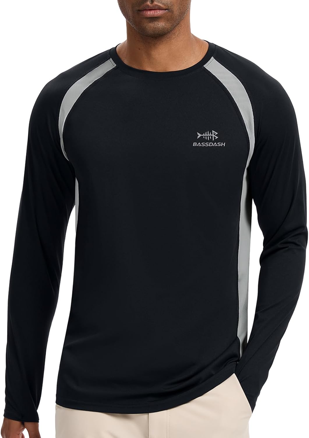 BASSDASH Men's UPF 50+ Wrinkle-Free Fishing Shirt Long Sleeve Casual Tee with Breathable Mesh for Hiking Running SR01M -