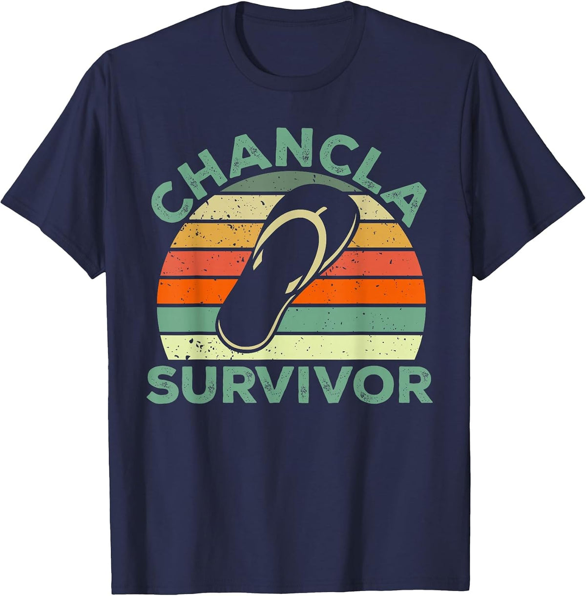 Chancla Survivor Bilingual Funny Spanish T-Shirt - Navy Blue