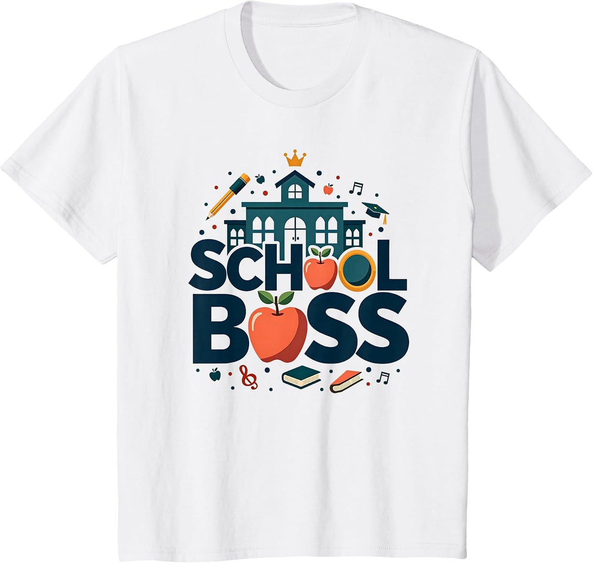 School Boss Principal Leadership Education Apple Crown T-Shirt - White