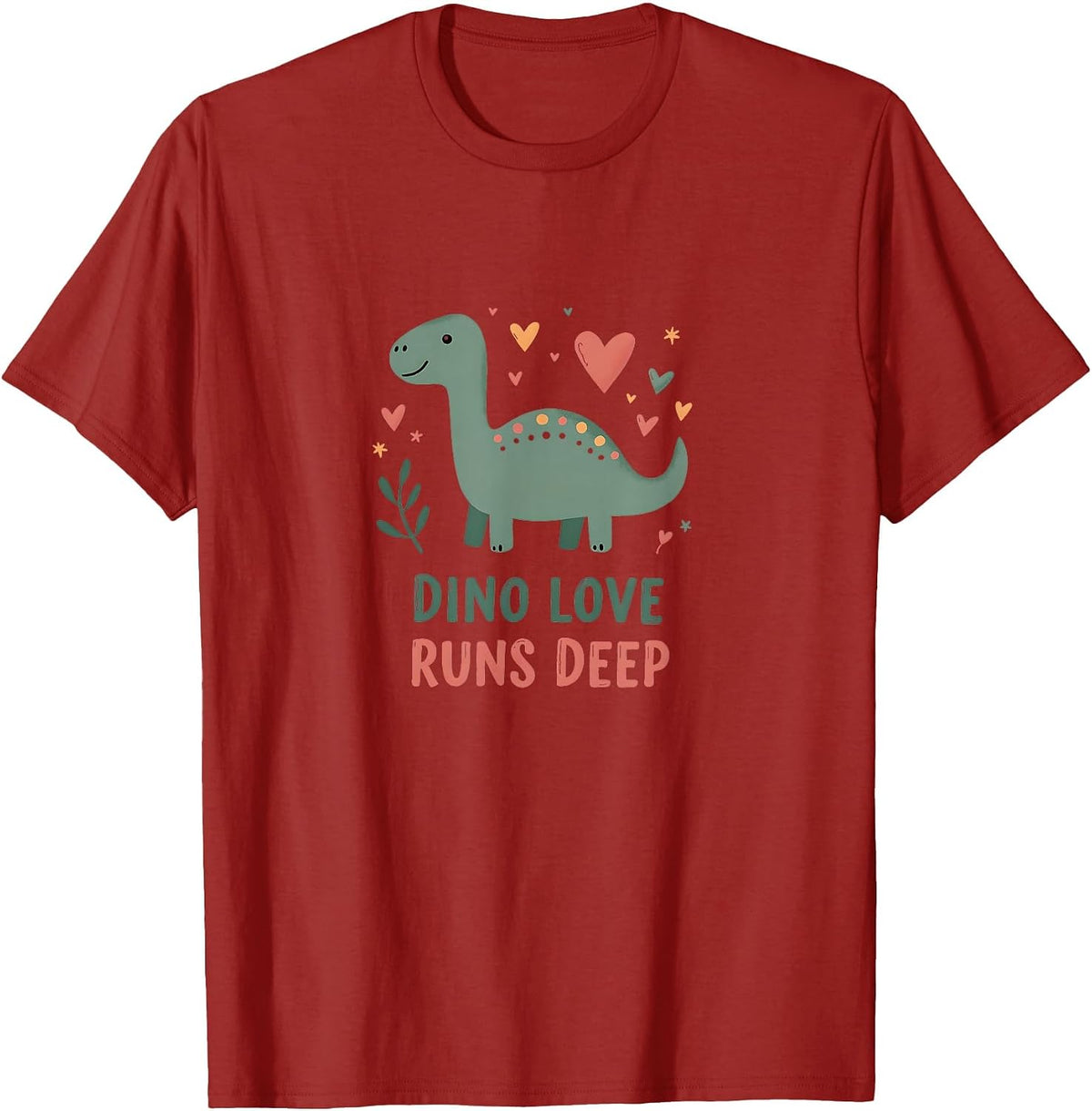 Dino Love Runs Deep Cute Dinosaur Design T-Shirt - Cranberry Red