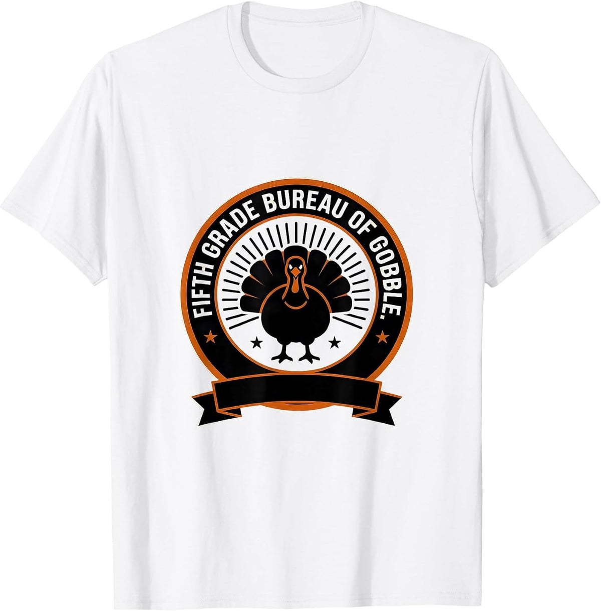 Men's Fifth Grade Bureau of Gobble Teacher Team Thanksgiving Crew T-Shirt - White
