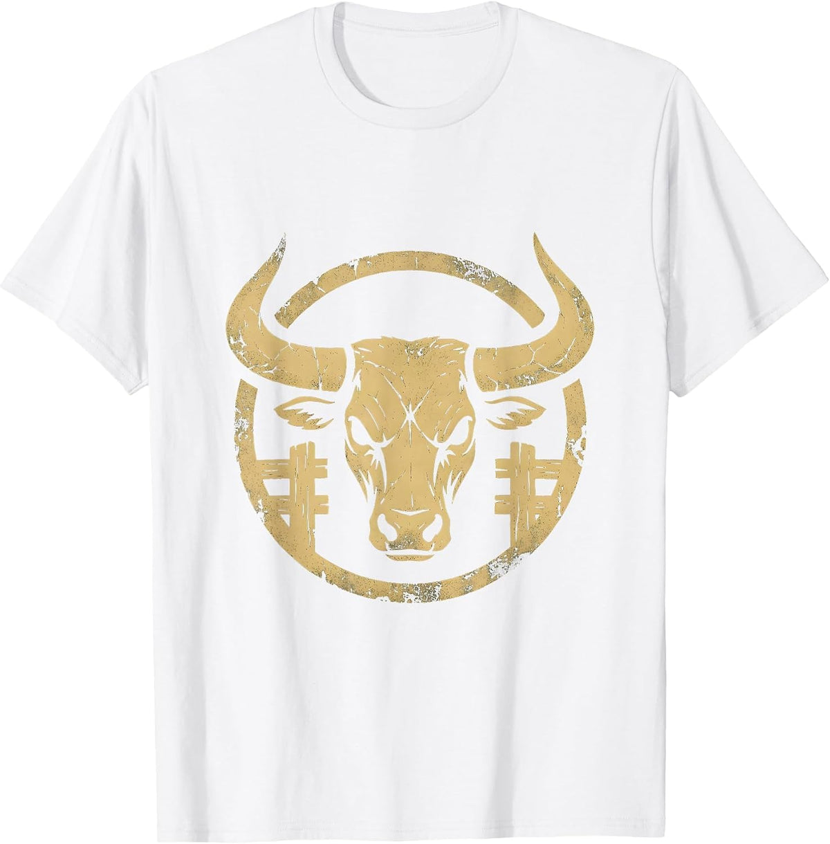 Men's Bull Bursting Through Rodeo Gate Graphic Tee T-Shirt - White