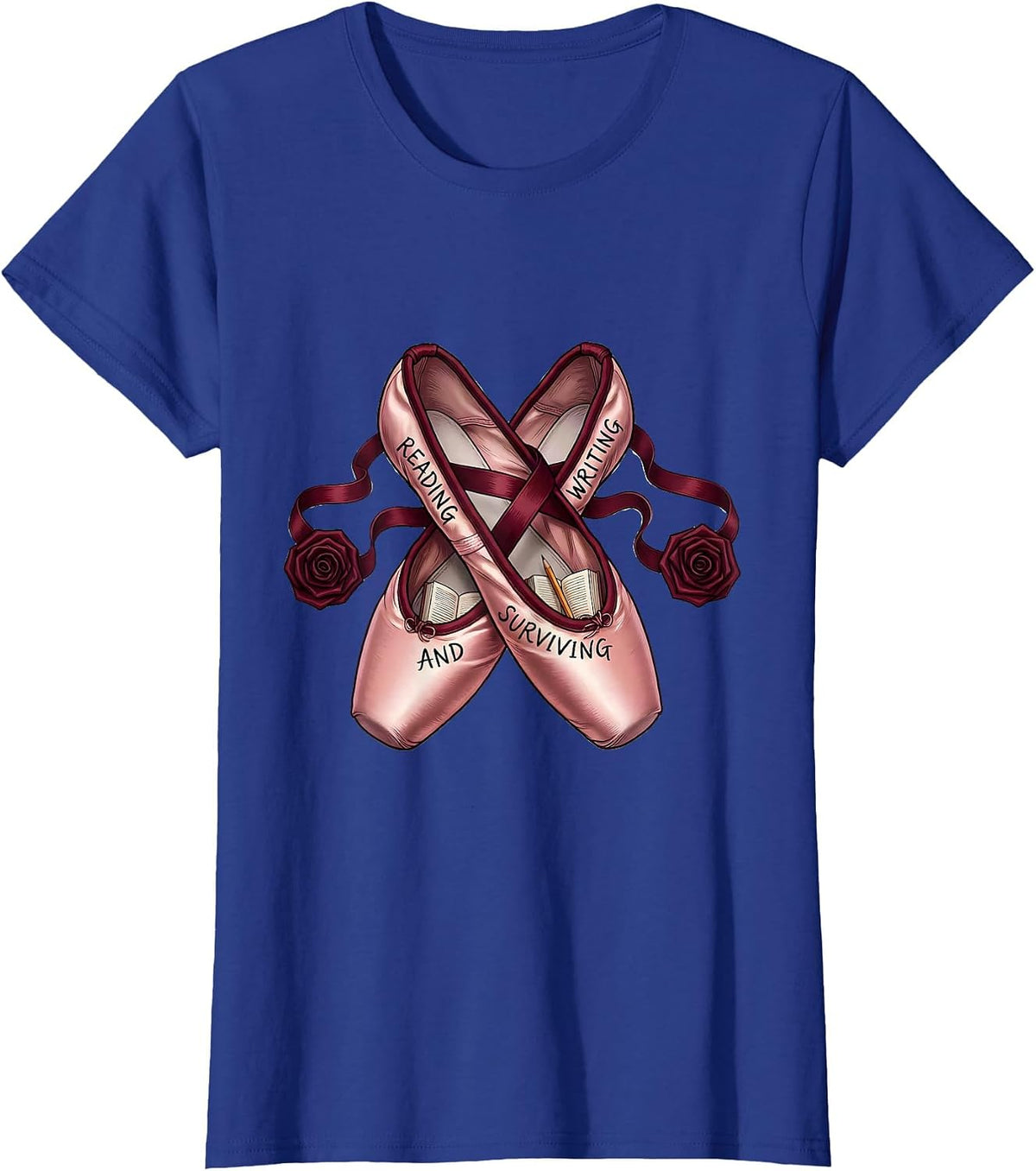 Women's Reading Writing and Surviving 4th Grade Teacher T-Shirt - Royal Blue