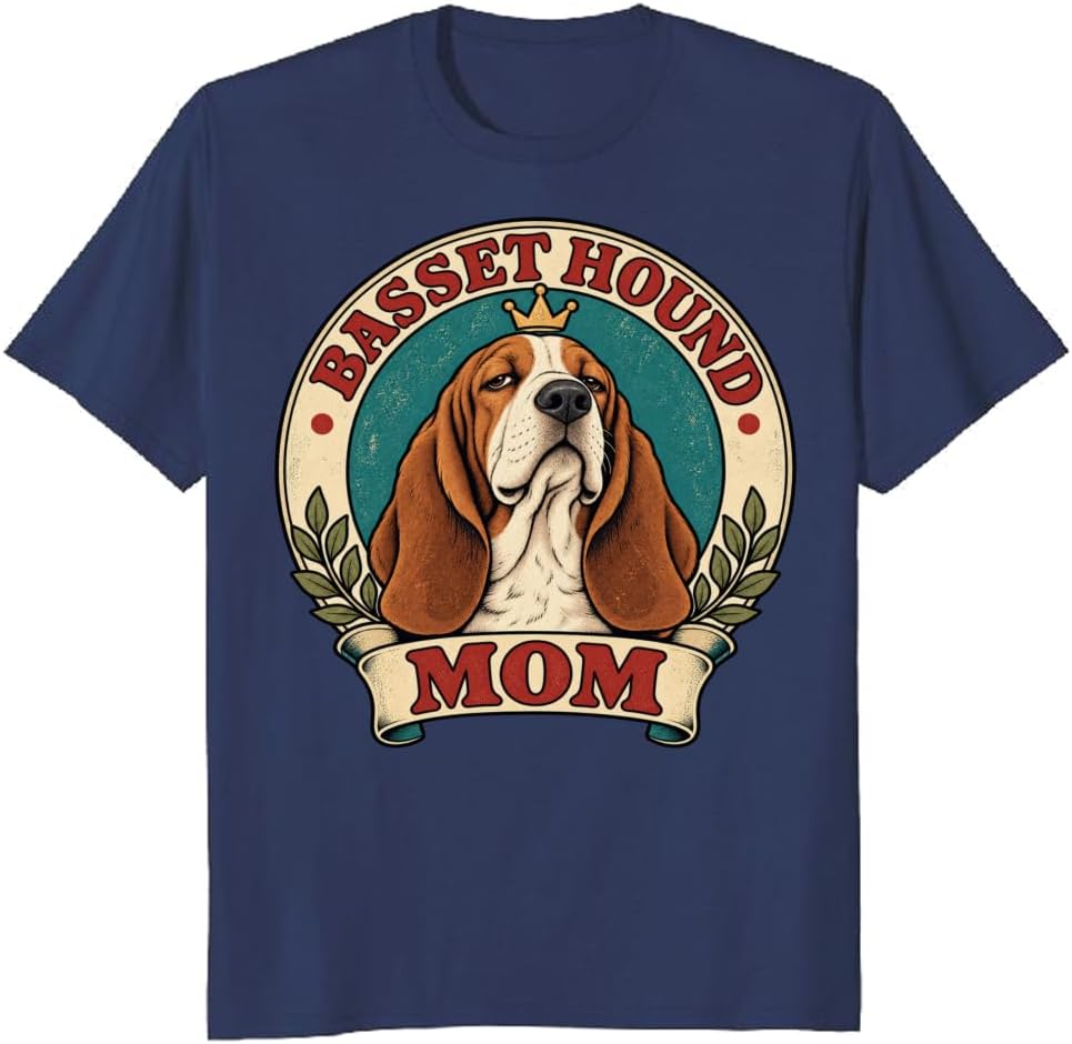 Basset Hound Mom T-Shirt Retro Gothic Dog Portrait Graphic Tee - S3