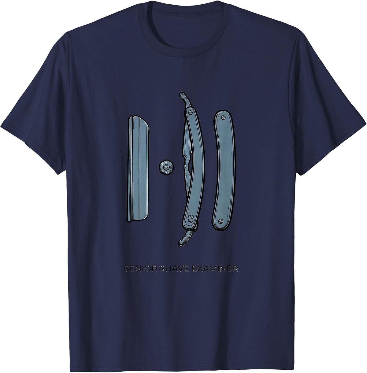 Senior Shave Examiner Funny Hairdresser Barber Gift T-Shirt - Navy Blue