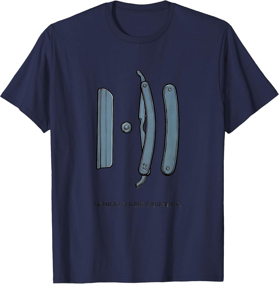 Senior Shave Examiner Funny Hairdresser Barber Gift T-Shirt - Navy Blue