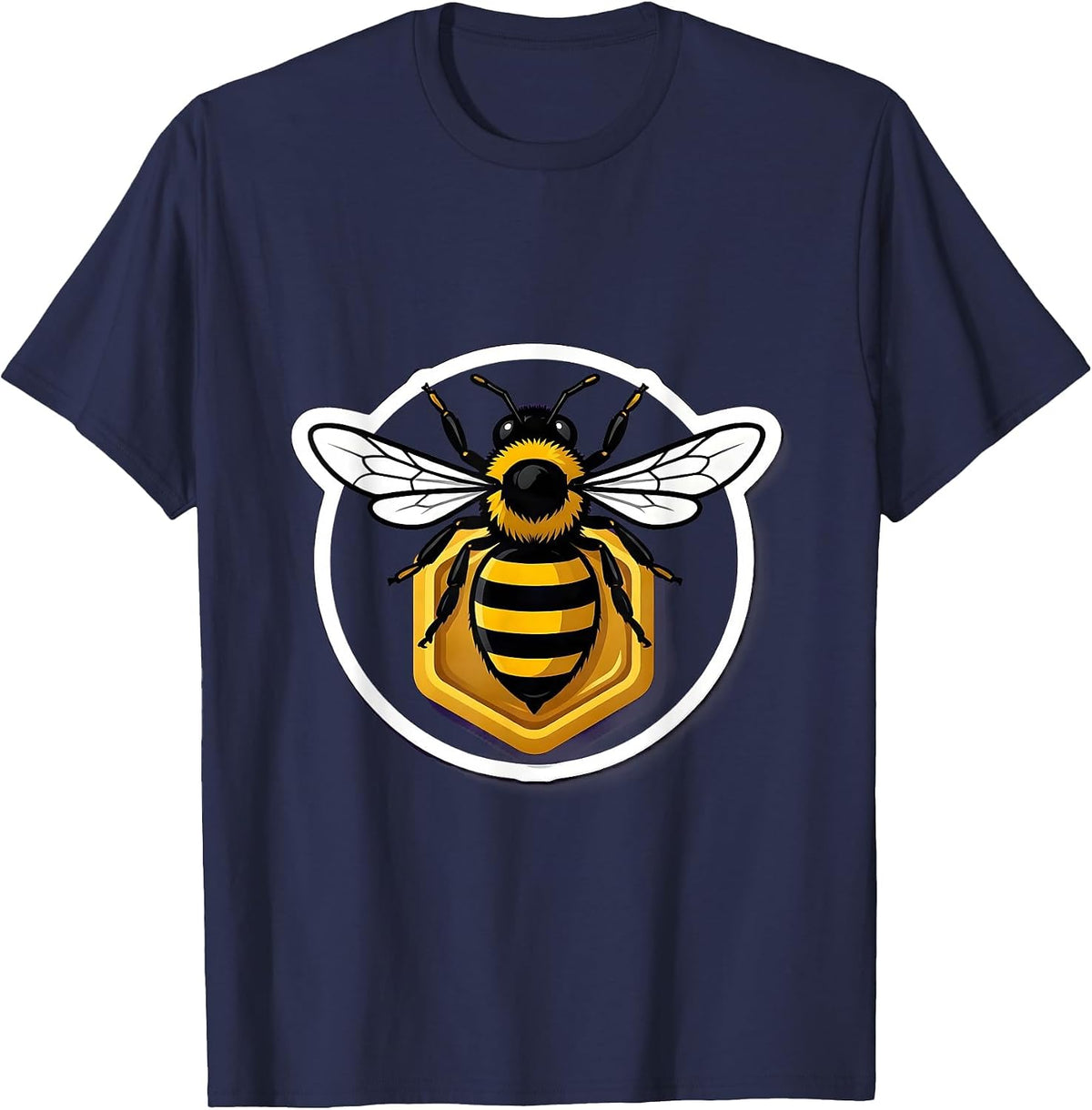 Men's Bee Badge Sticker Style Beekeeper Honey Lover T-Shirt - Navy Blue