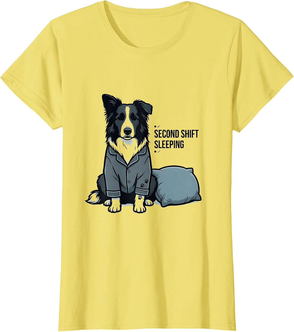 Women's Second Shift Sleeping Minimalist Border Collie Pajama T-Shirt - Lemon Yellow
