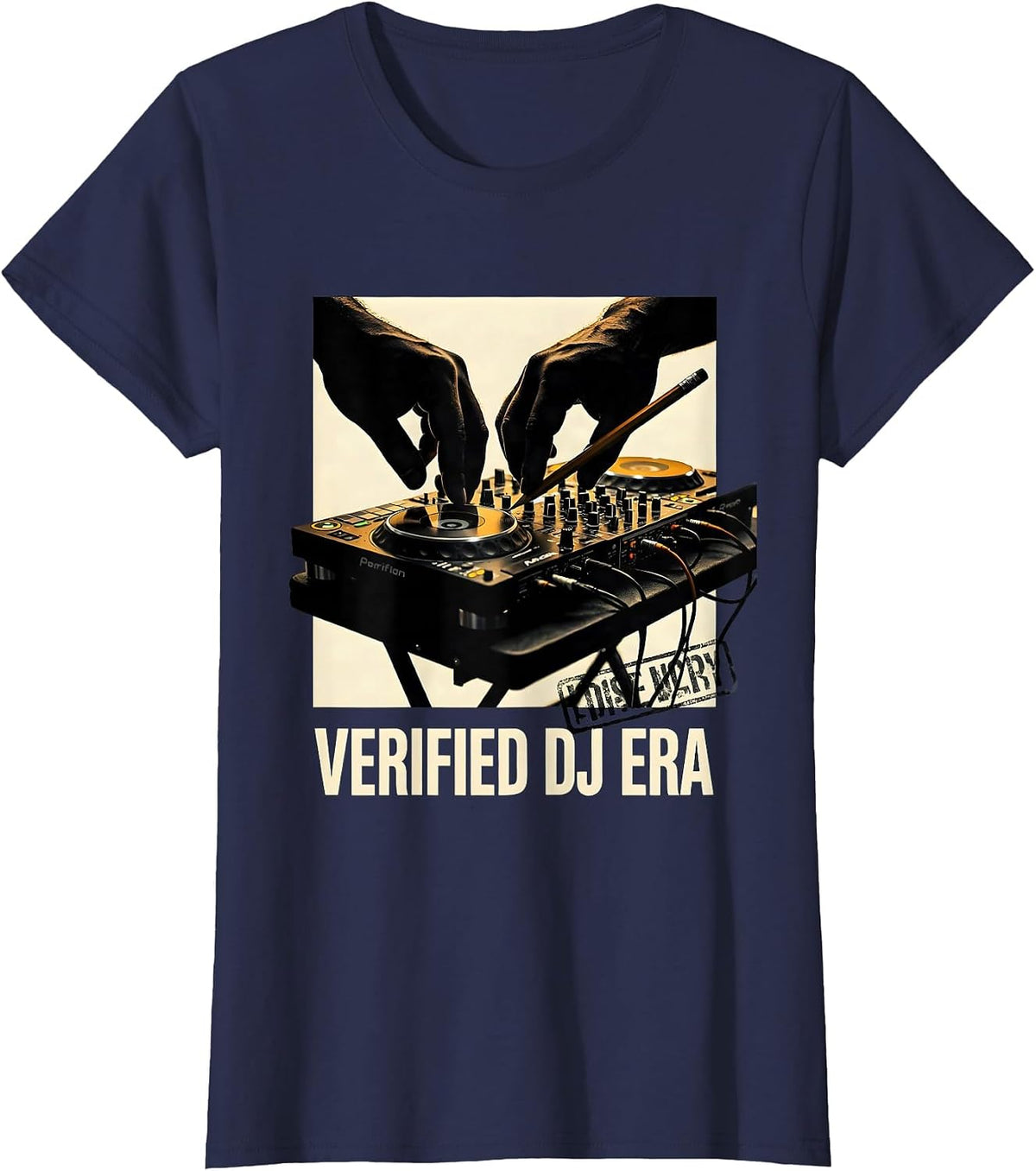 Women's Verified DJ Era Retro Hip Hop Golden Era Lyric Quote T-Shirt - Navy Blue