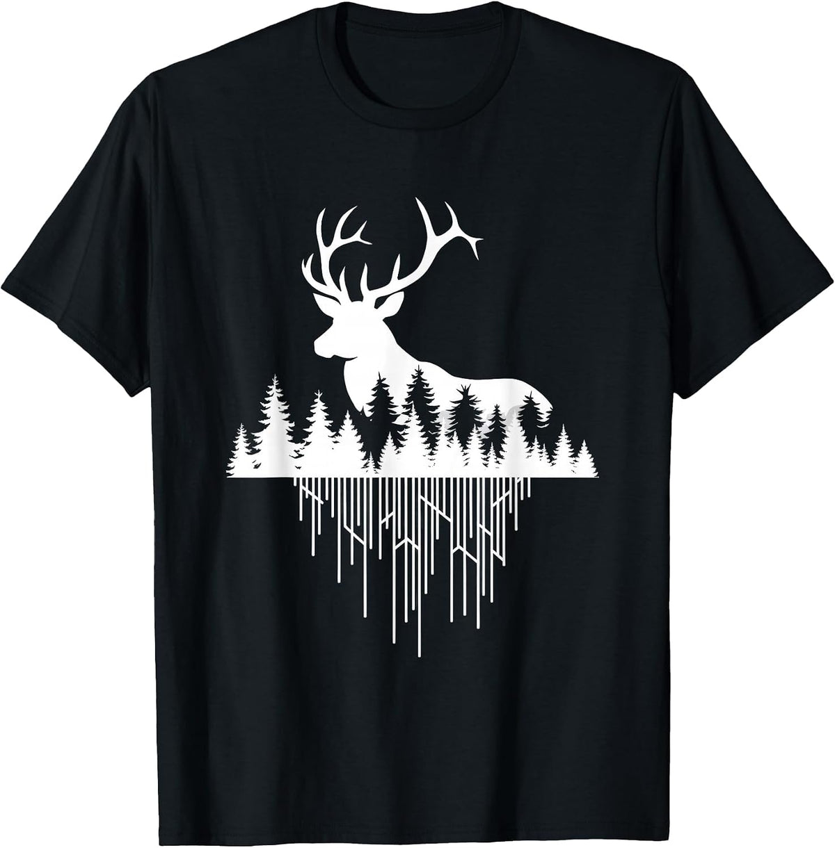 Nature Wildlife Forest Artwork Hunting Deer T-Shirt - Black