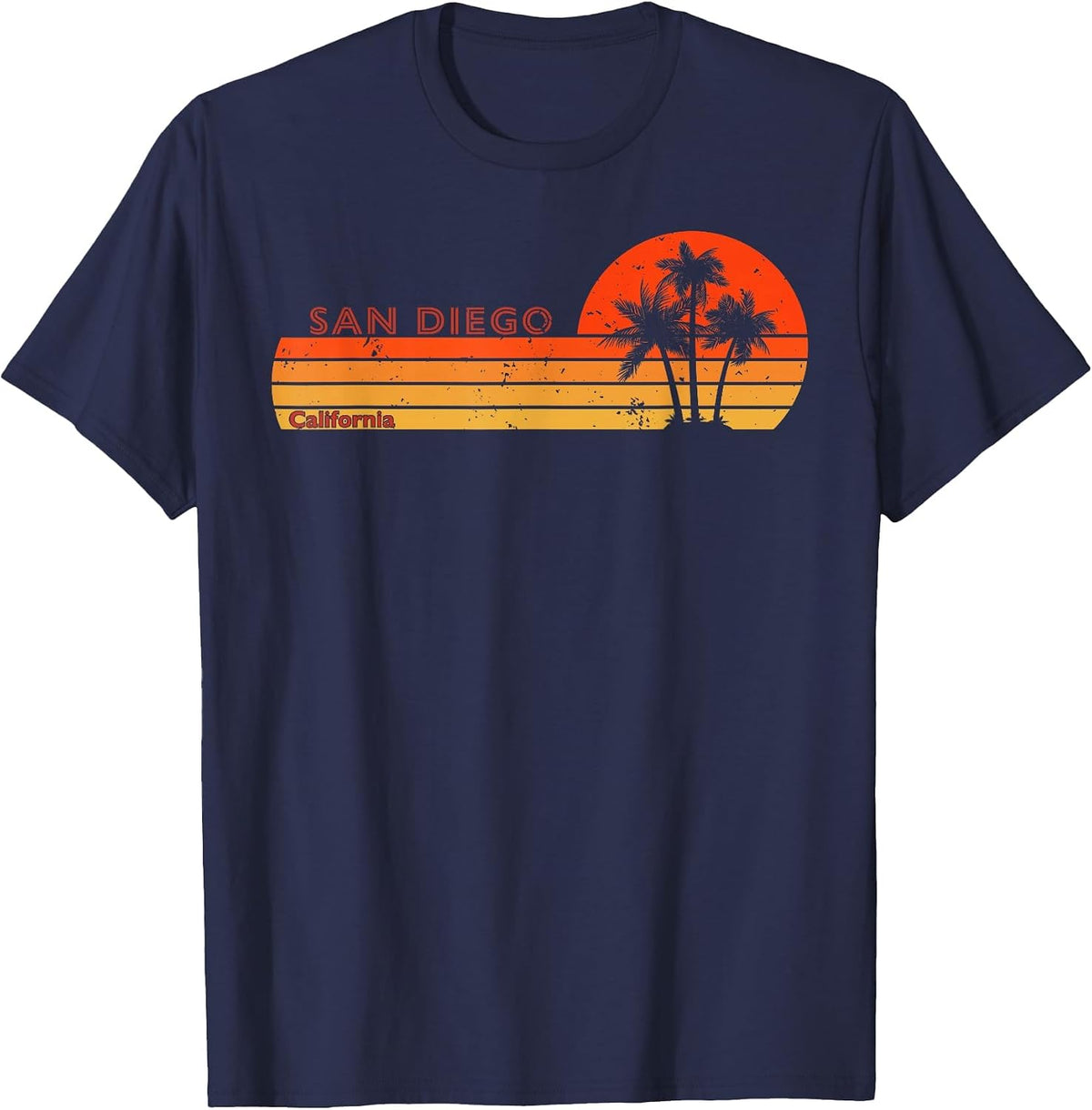 San Diego California Retro Vintage Sunset T-Shirt - Navy Blue