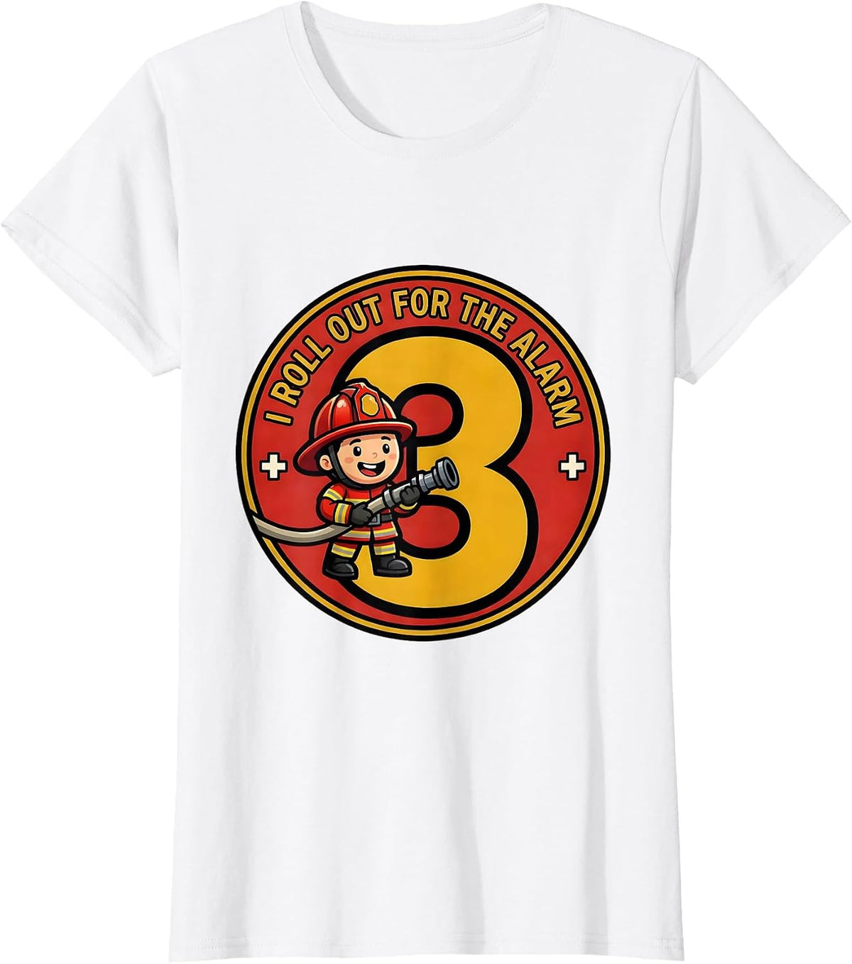 I Roll Out For The Alarm — 3 Cartoon Firefighter Toddler Boy T-Shirt - White