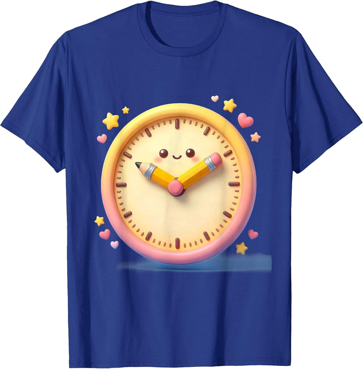 4th Grade Teacher Clock Pencil Illustration T-Shirt - Royal Blue
