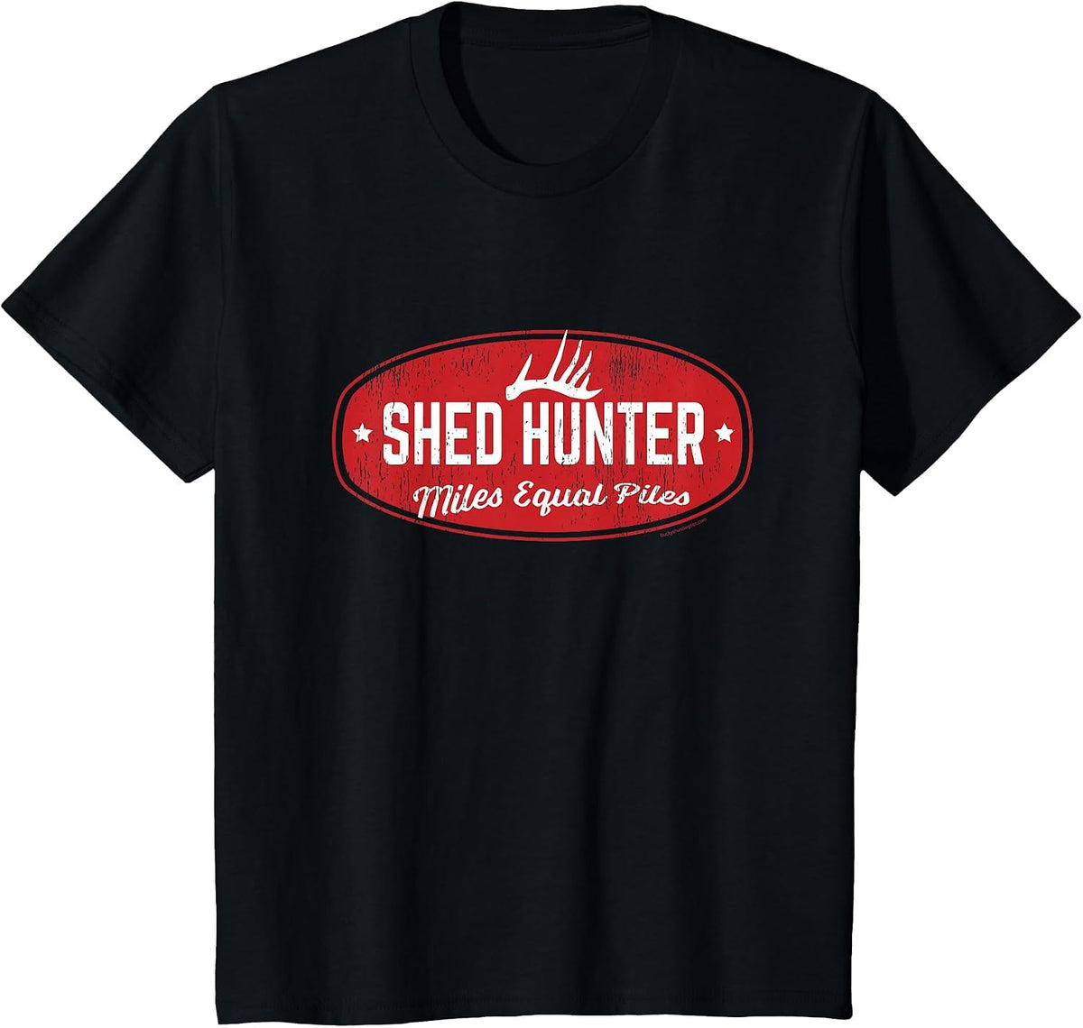 Whitetail Antler Shed Hunter, Miles Equal Piles T-Shirt - Black
