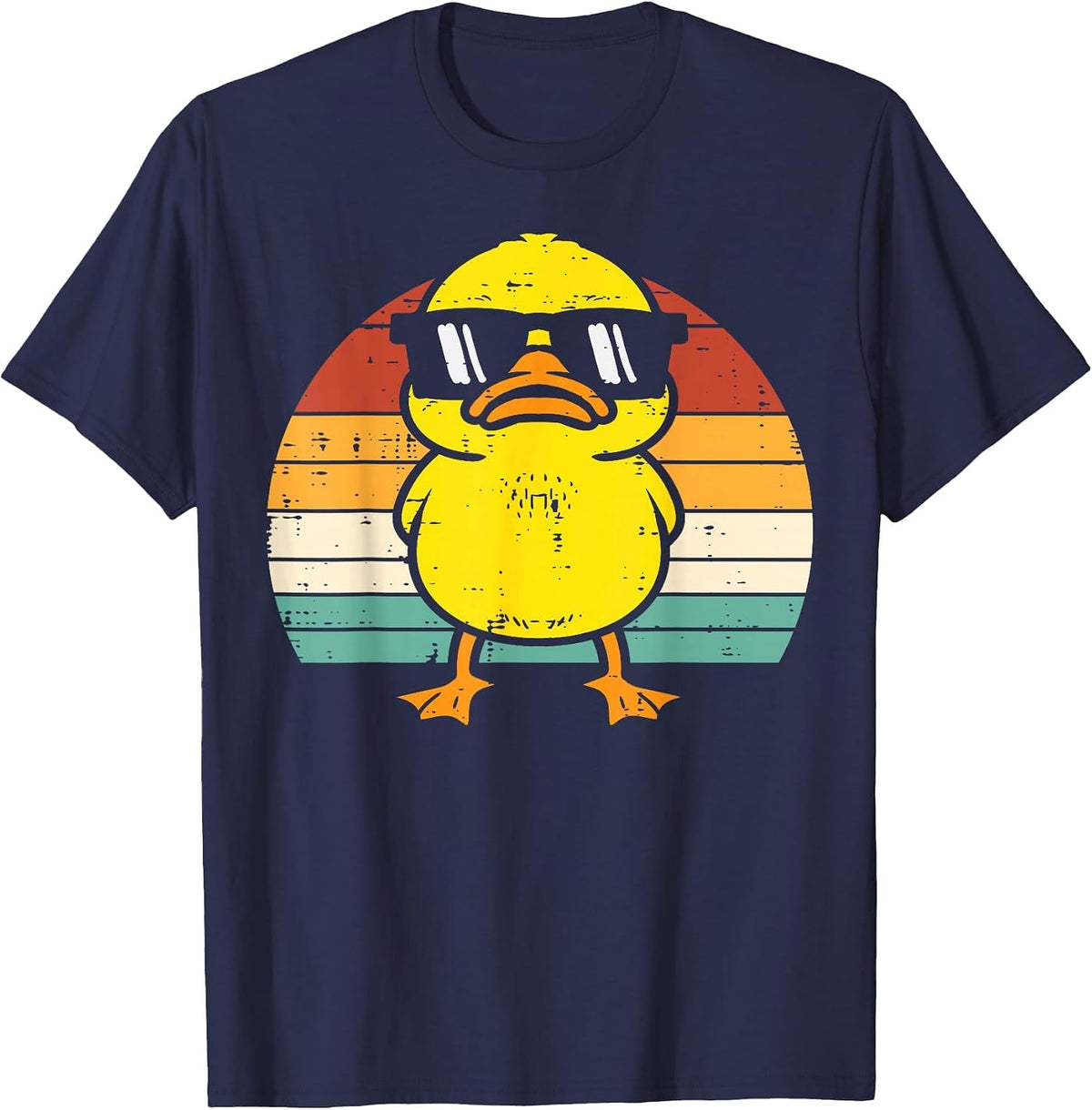 Rubber Duck Sunglasses Sunset Retro Duckling Men Women Kids T-Shirt - Navy Blue