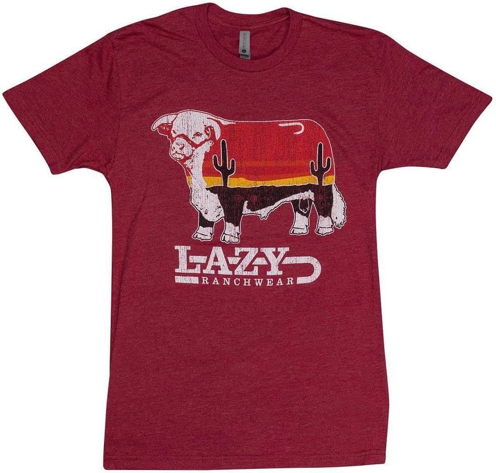 Lazy J Ranch Sunrise Bull Short Sleeve T-Shirt - Red - As Pictured