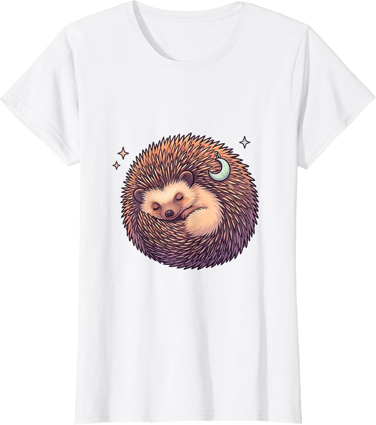 Sleeping Hedgehog Cute Kawaii Whimsical Retro Gift T-Shirt - White