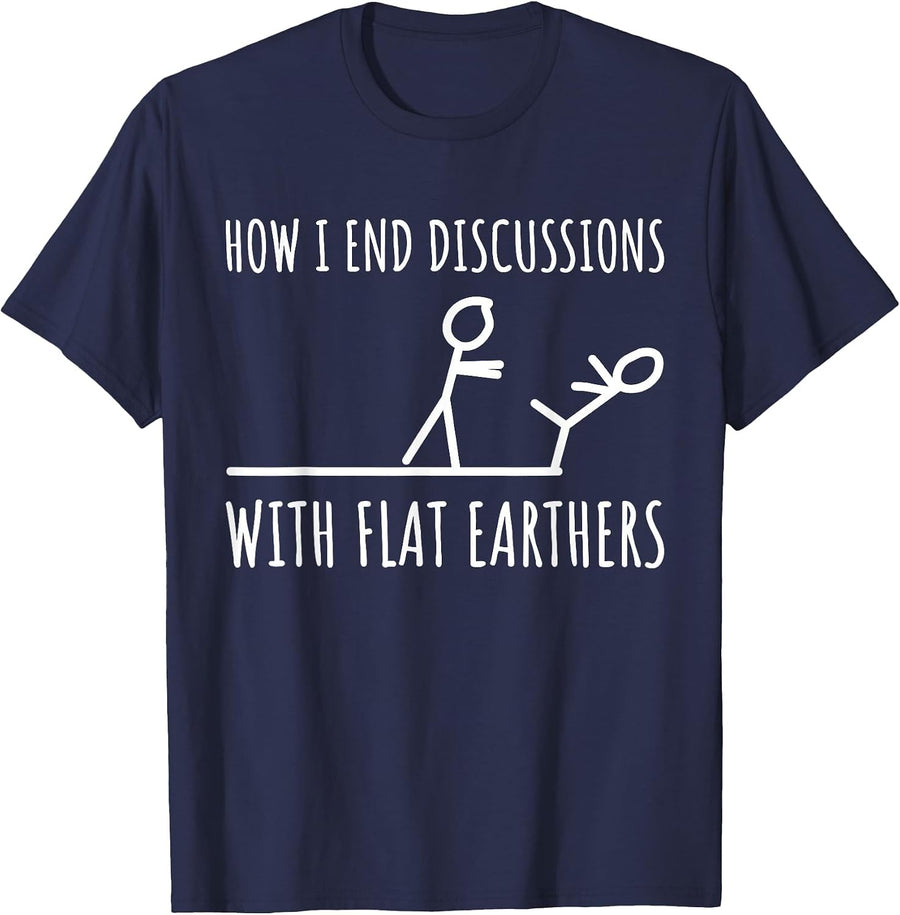 Anti Flat Earth Flat Earthers Stick Figure Funny Sarcasm T-Shirt - Navy Blue