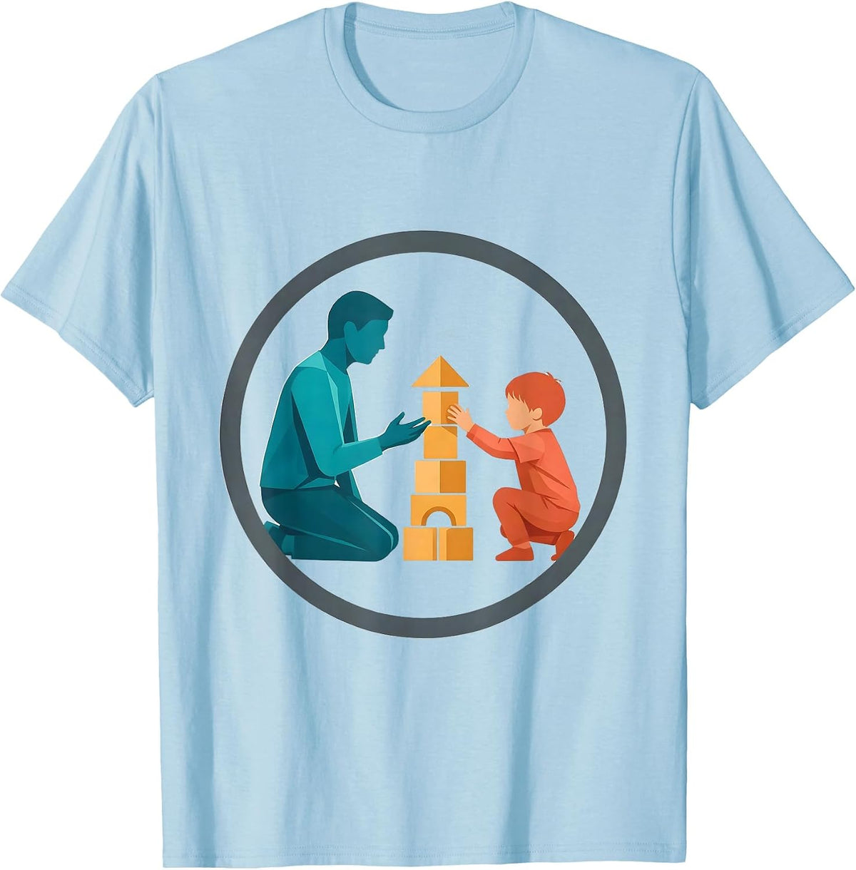 Men's Occupational Therapist Kneeling With Child Design T-Shirt - Baby Blue