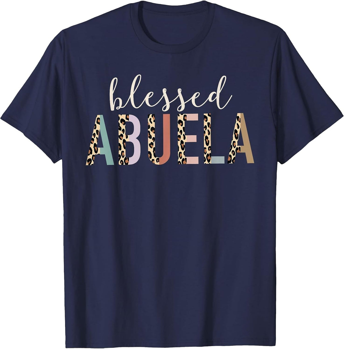 Blessed Abuela Cute Leopard Print T-Shirt - Navy Blue