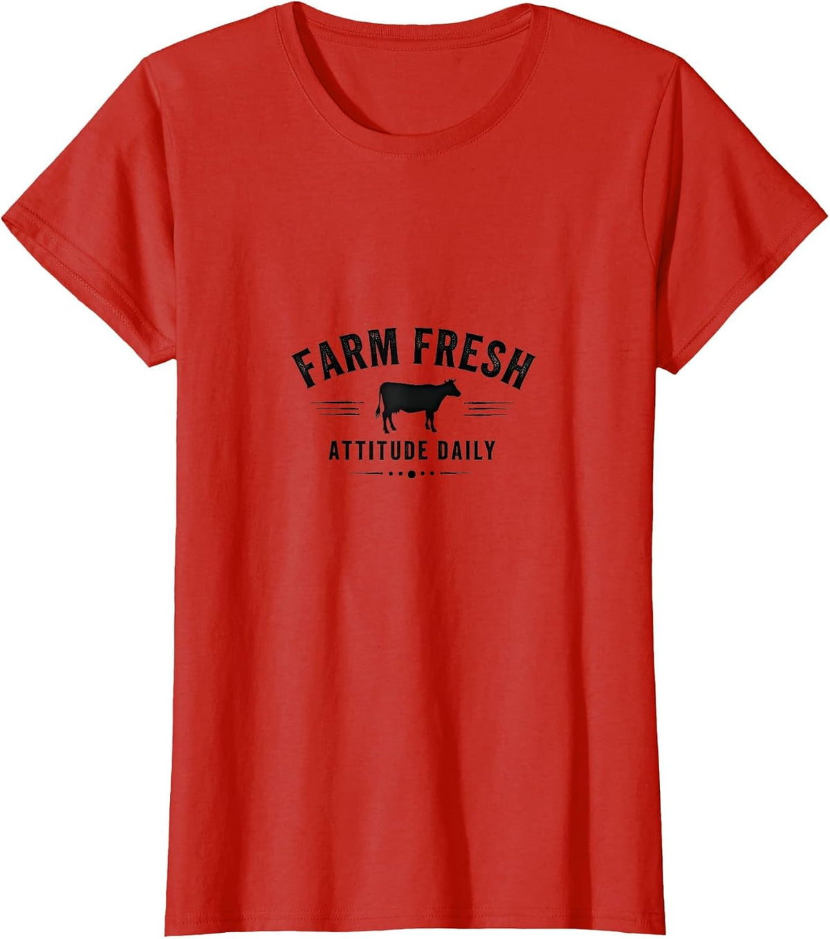 Farm Fresh Attitude Daily Cow Graphic Design T-Shirt - Red
