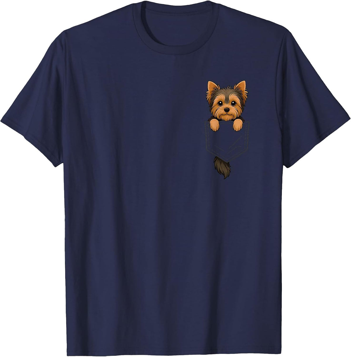 Funny Yorkshire Terrier Peeking in Pocket Dog Puppy Lover T-Shirt - Navy Blue