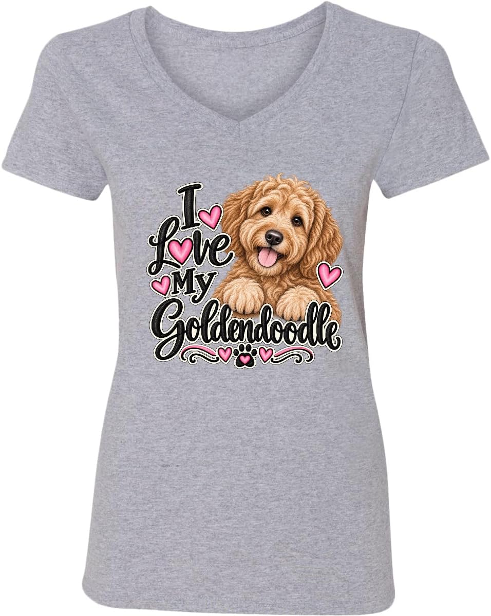 inktastic I Love My Goldendoodle Dog Women's V-Neck T-Shirt - 0060 Heather Grey