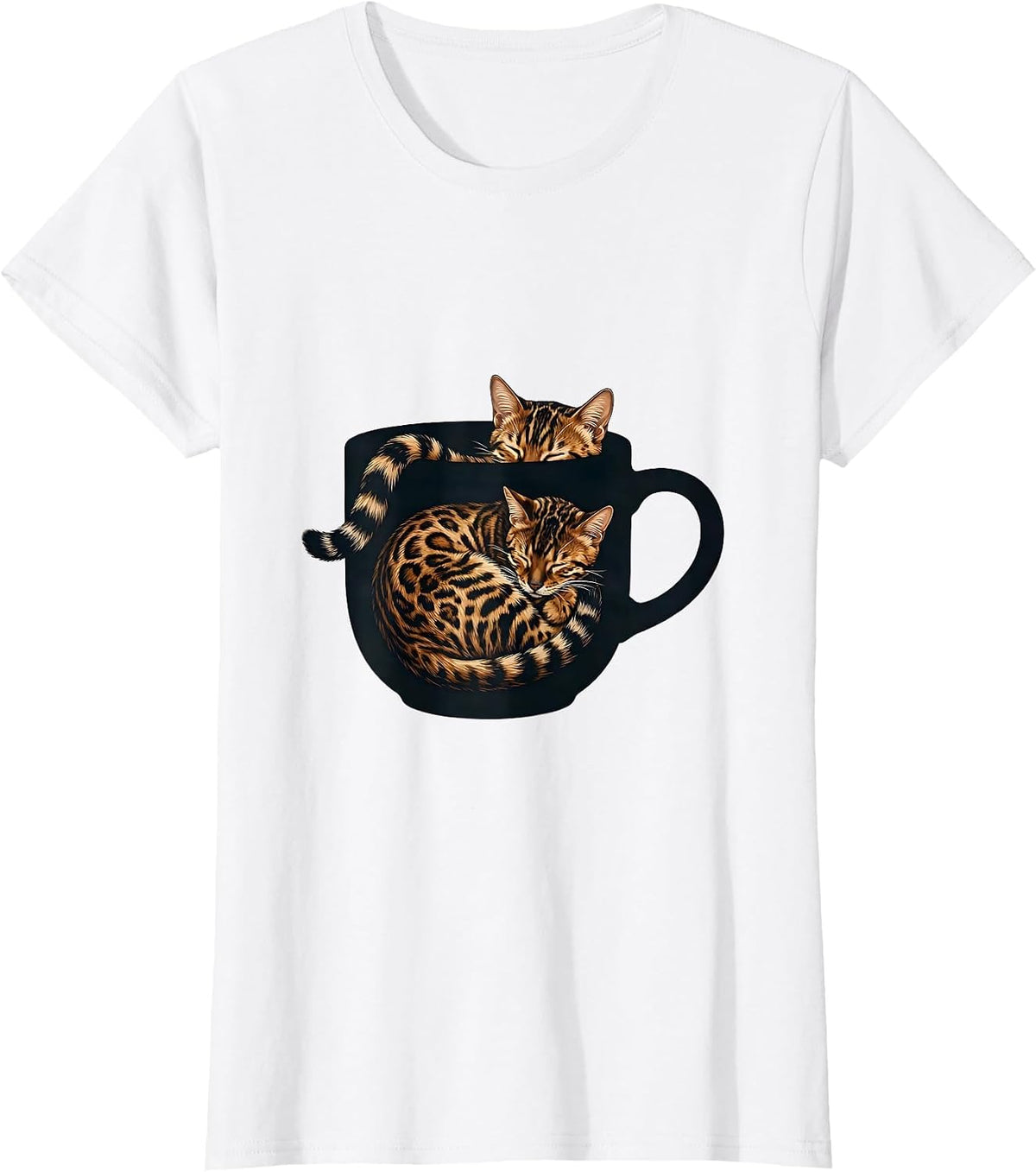 Bengal Cat Curled in Coffee Mug Lover Gift T-Shirt - White