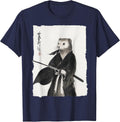 Ferret Samurai Janpanese Vintage Warrior Art Anime Graphic T-Shirt - Navy Blue