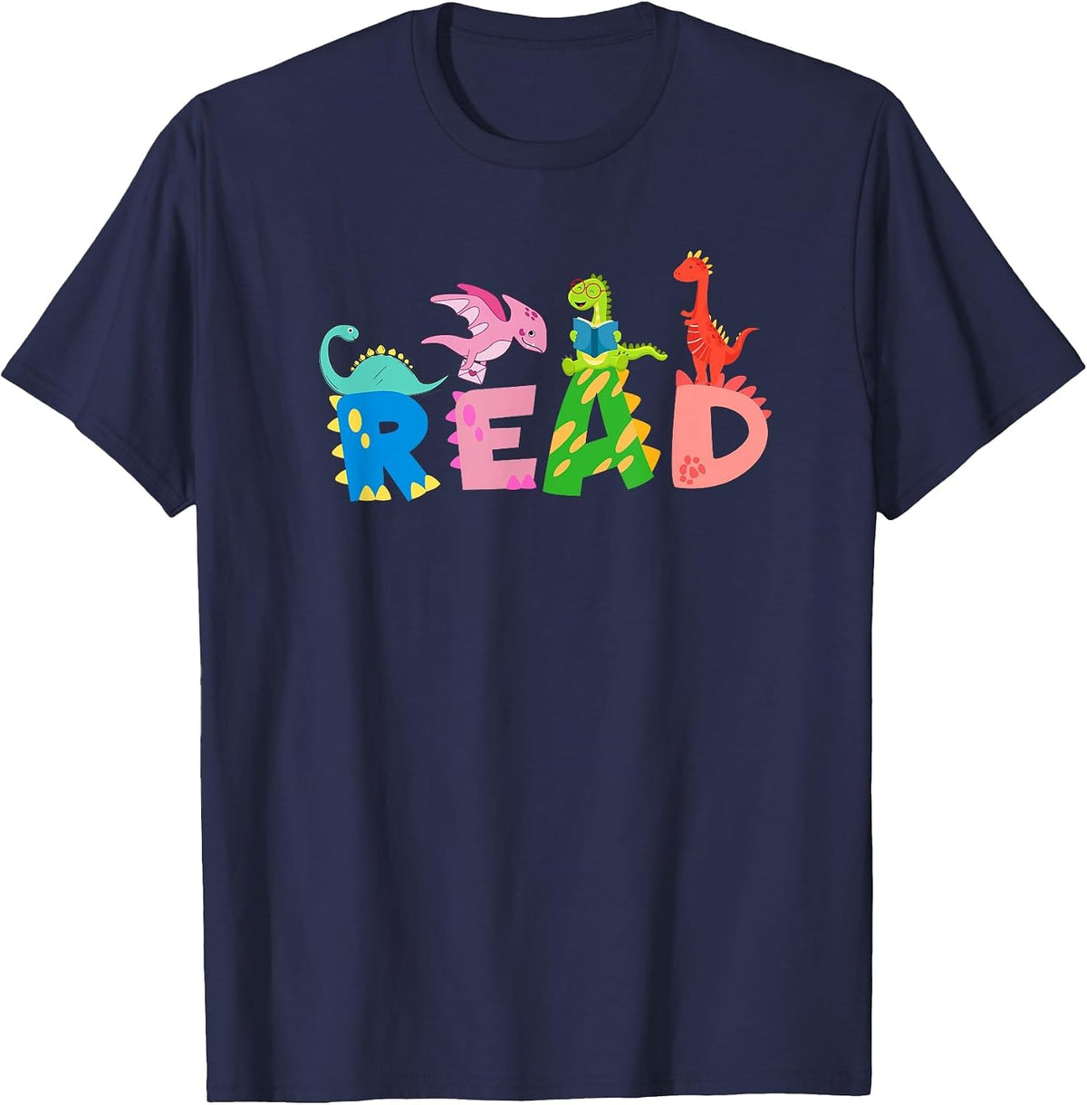 Funny Reading Dinosaur T rex Dino Book Lover T-Shirt - Navy Blue