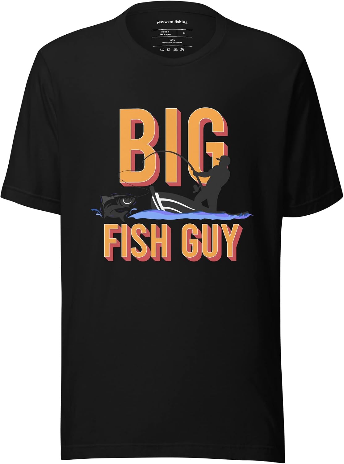Mens Funny Fishing Shirt - Big Fish Guy™ Logo Classic Fit Short-Sleeve T-Shirt for Men - Black