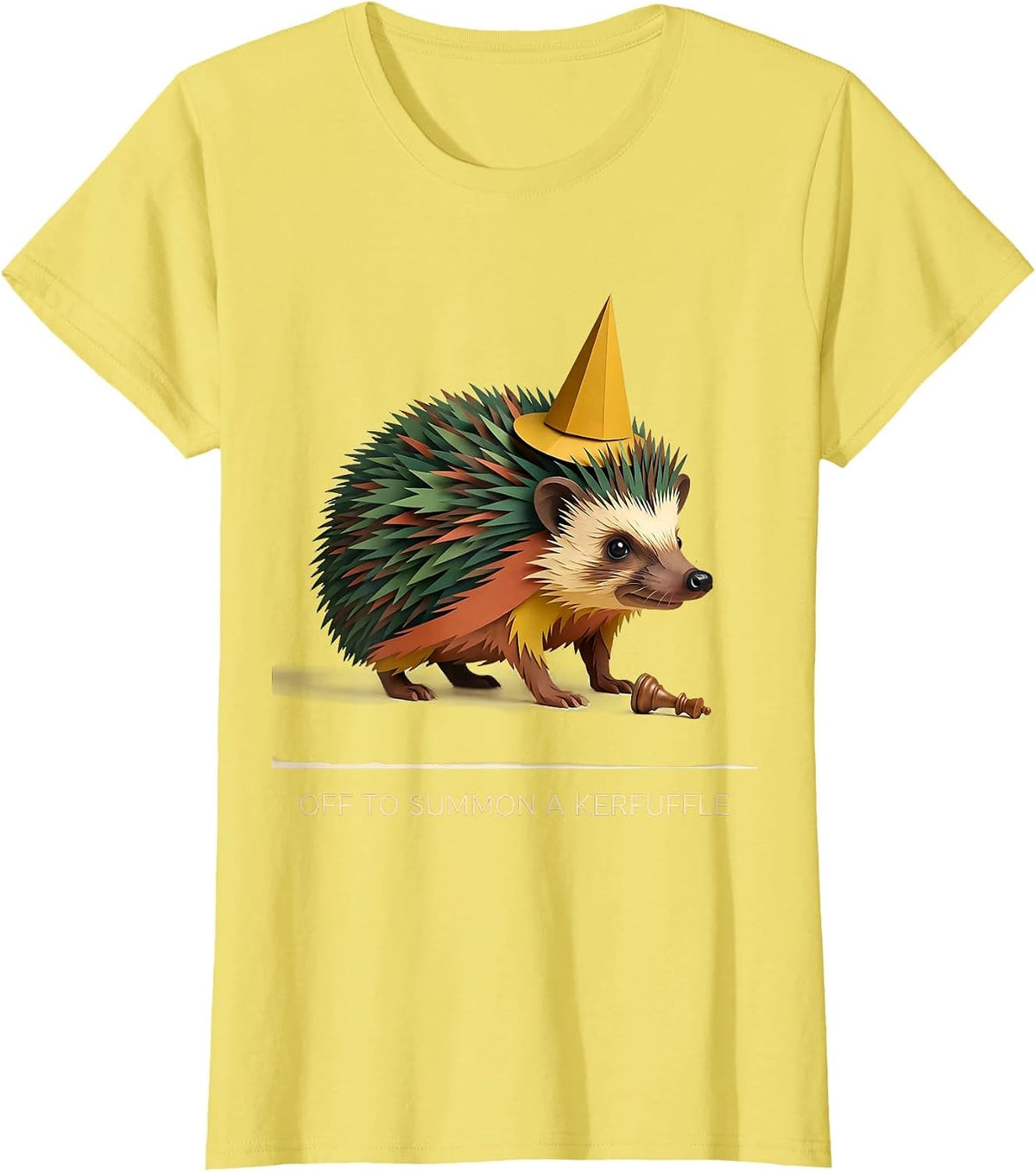 Off To Summon A Kerfuffle Paper-Cutout Hedgehog Meme Humor T-Shirt - Lemon Yellow