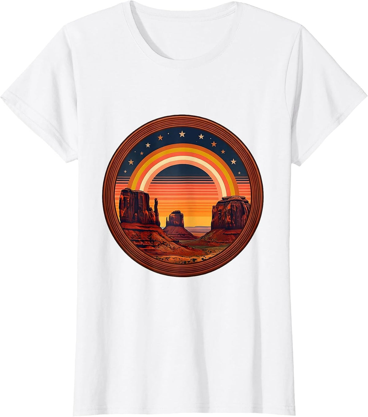 Colorado Red Rock Canyon Starry Night Illustration T-Shirt - White