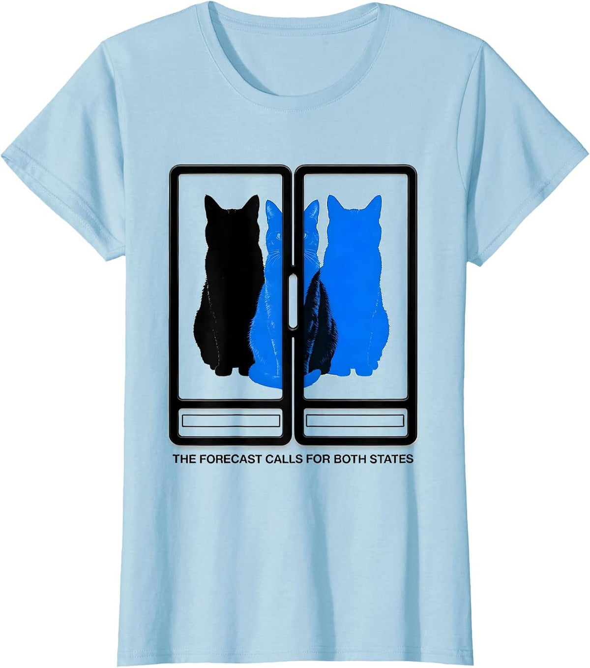 The Forecast Calls For Both States Funny Physics Nerd Cat T-Shirt - Baby Blue