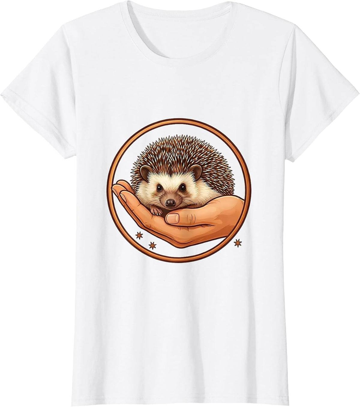 Women's Cute Hedgehog Ring Badge Animal Lover Novelty Humor T-Shirt - White