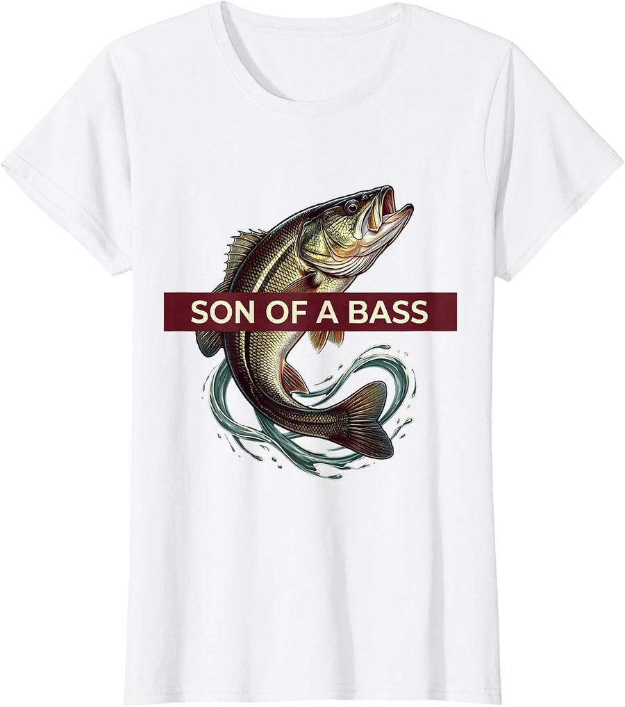 Women's Son of a Bass Funny Fishing Design T-Shirt - White
