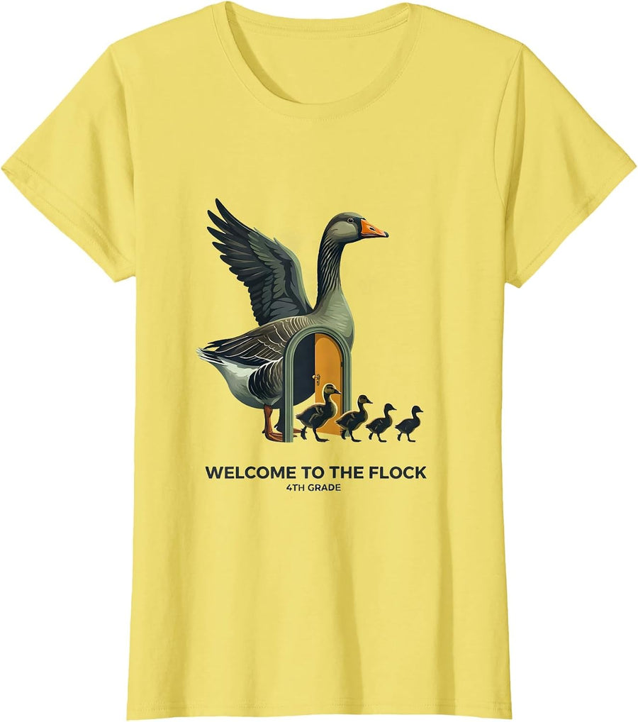 Welcome To The Flock 4th Grade Funny Teacher Back To School T-Shirt - Lemon Yellow