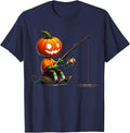 Pumpkin Face Fishing Halloween Costume Men Boys Kids T-Shirt - Navy Blue