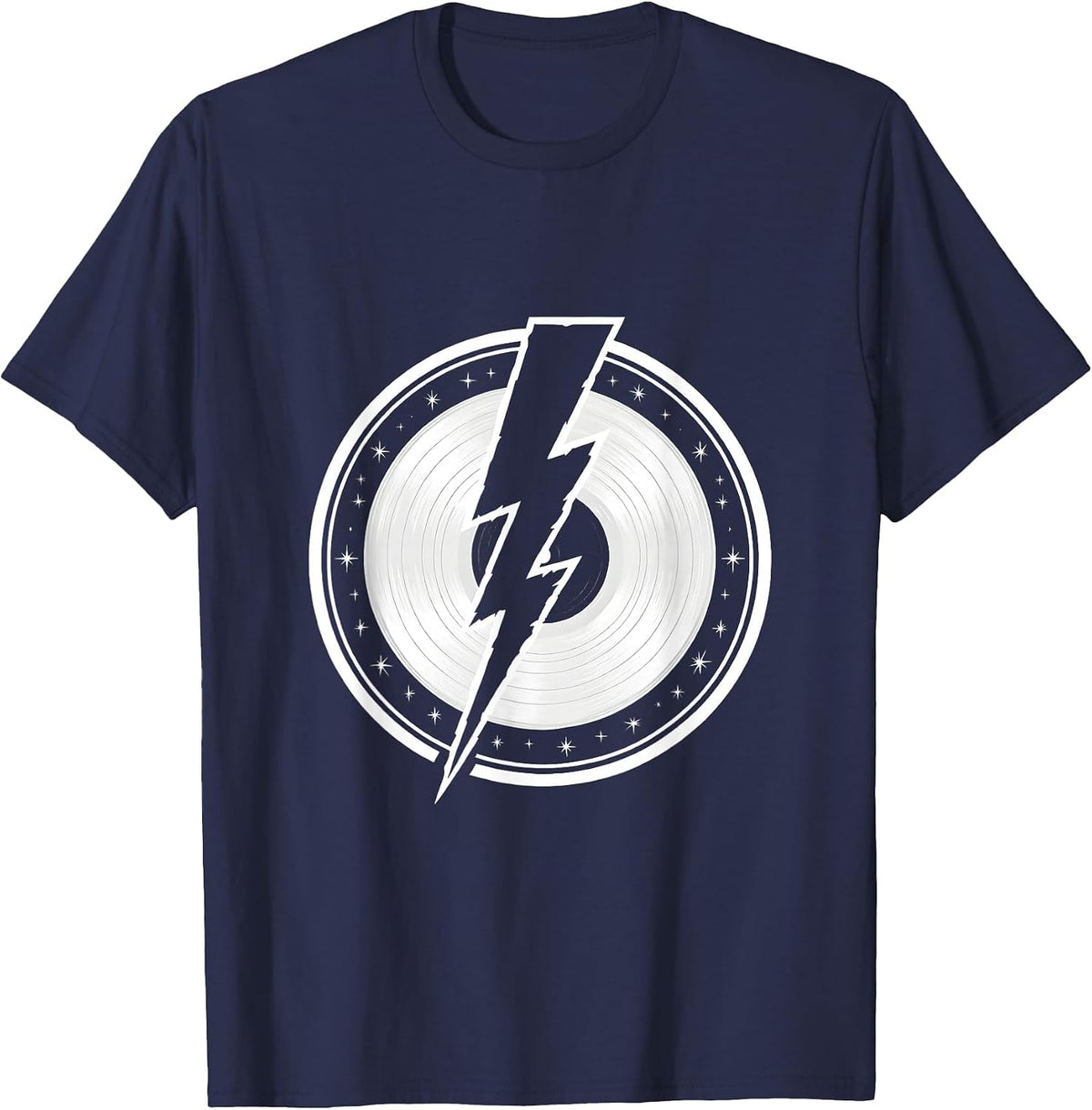 Lightning Bolt Splits Vinyl Record Classic Rock Art T-Shirt - Navy Blue