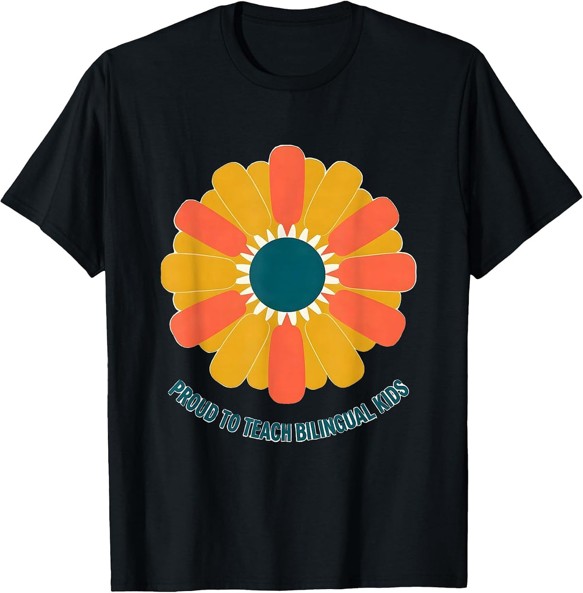 Men's Proud To Teach Bilingual Kids Retro Daisy Spanish Teacher T-Shirt - Black