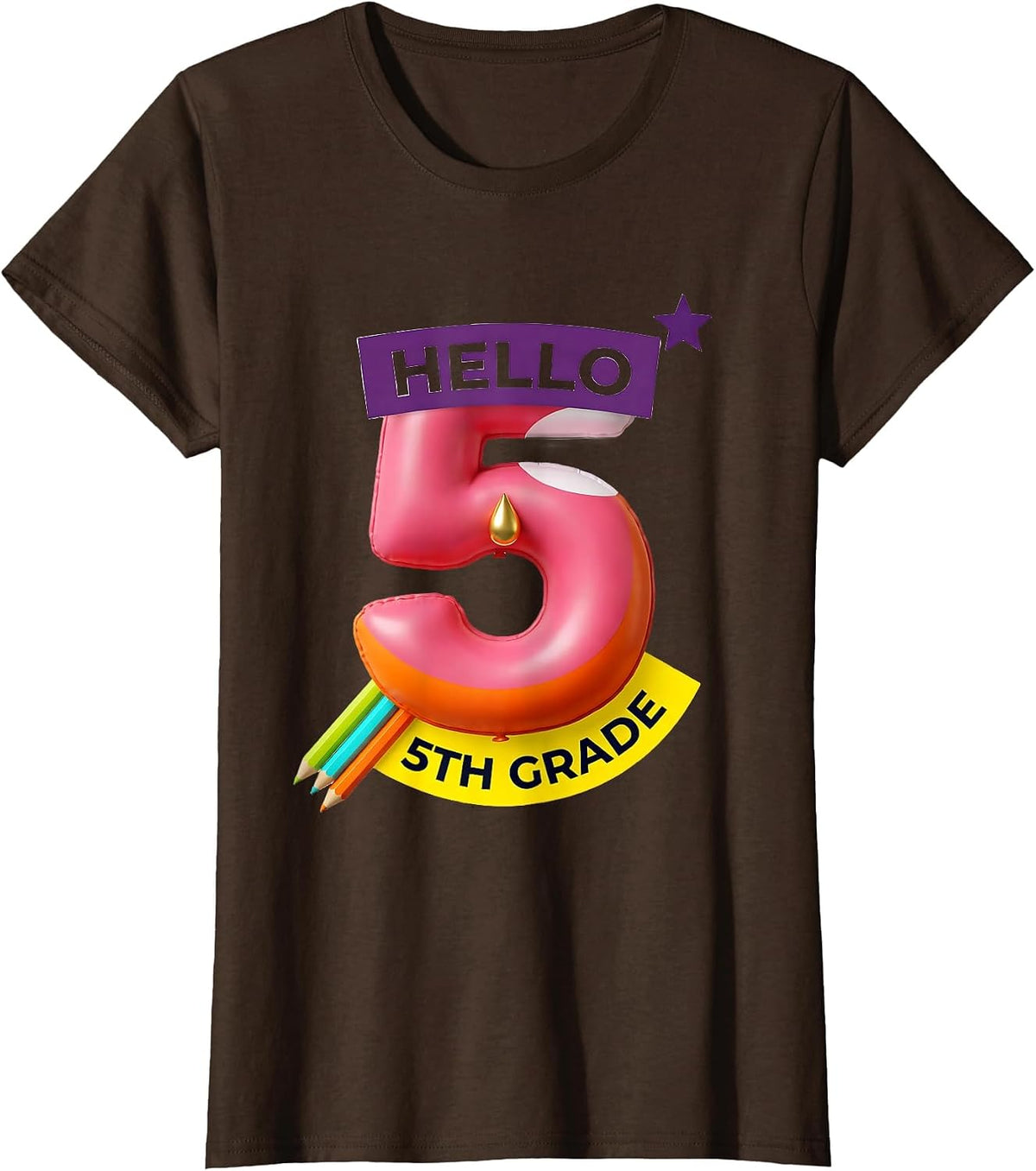 Women's Hello 5th Grade Groovy Back To School First Day of Fifth T-Shirt - Brown