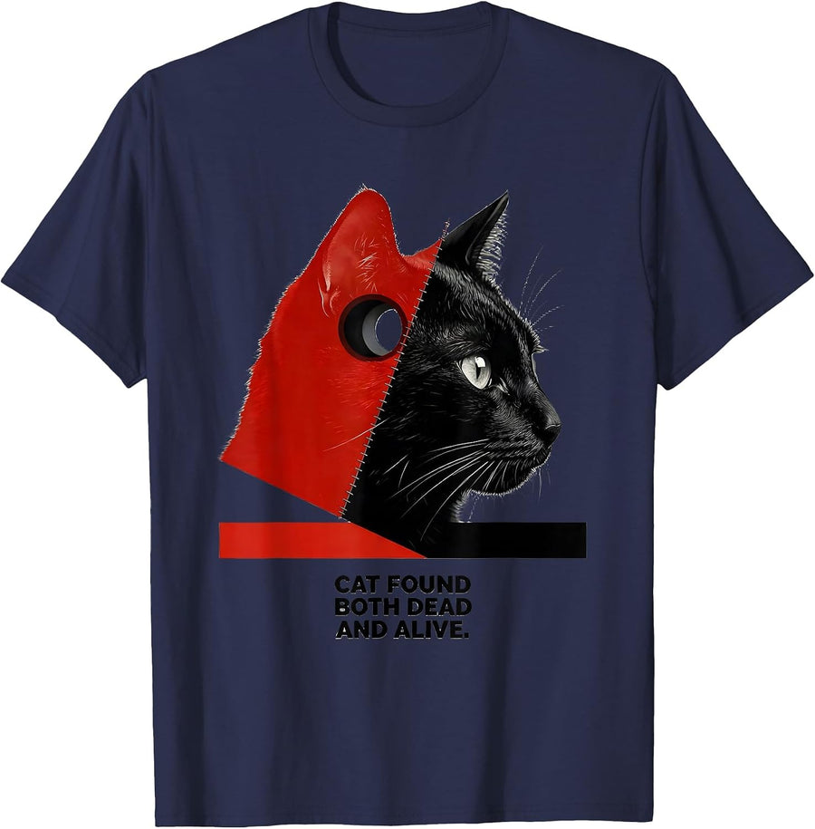 Cat Found Both Dead And Alive Funny Quantum Physics Humor T-Shirt - Navy Blue