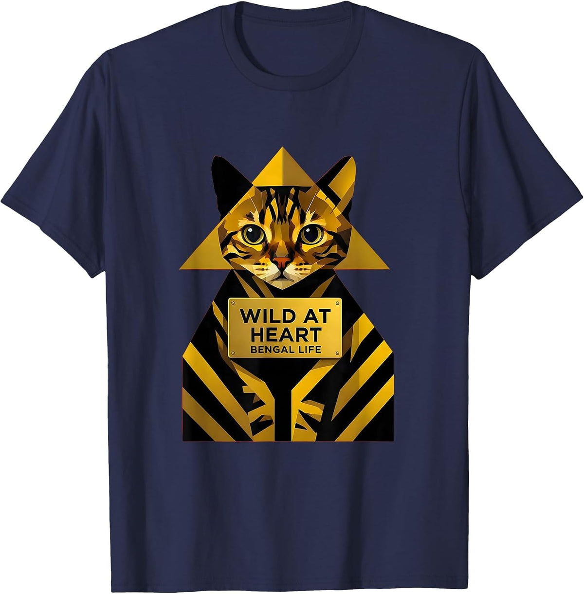 Men's Wild at Heart Bengal Cat Lover Design T-Shirt - Navy Blue