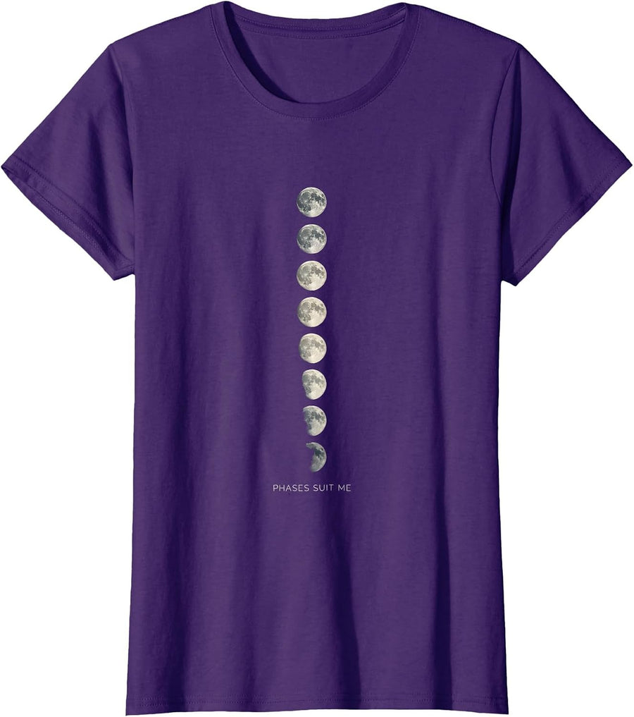 Women's Phases Suit Me Vintage Astronomy Celestial Lunar Cycle T-Shirt - Purple